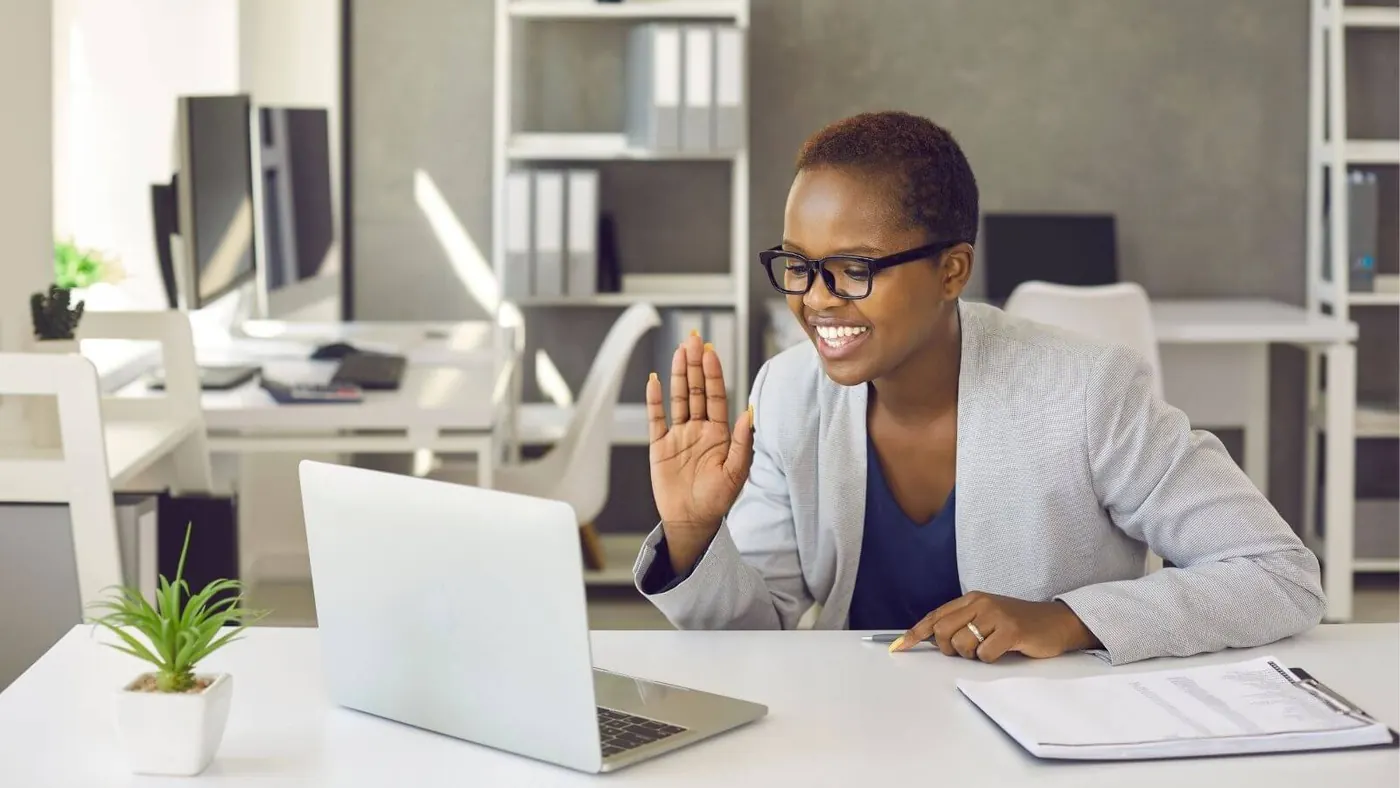 Woman hosting webinar