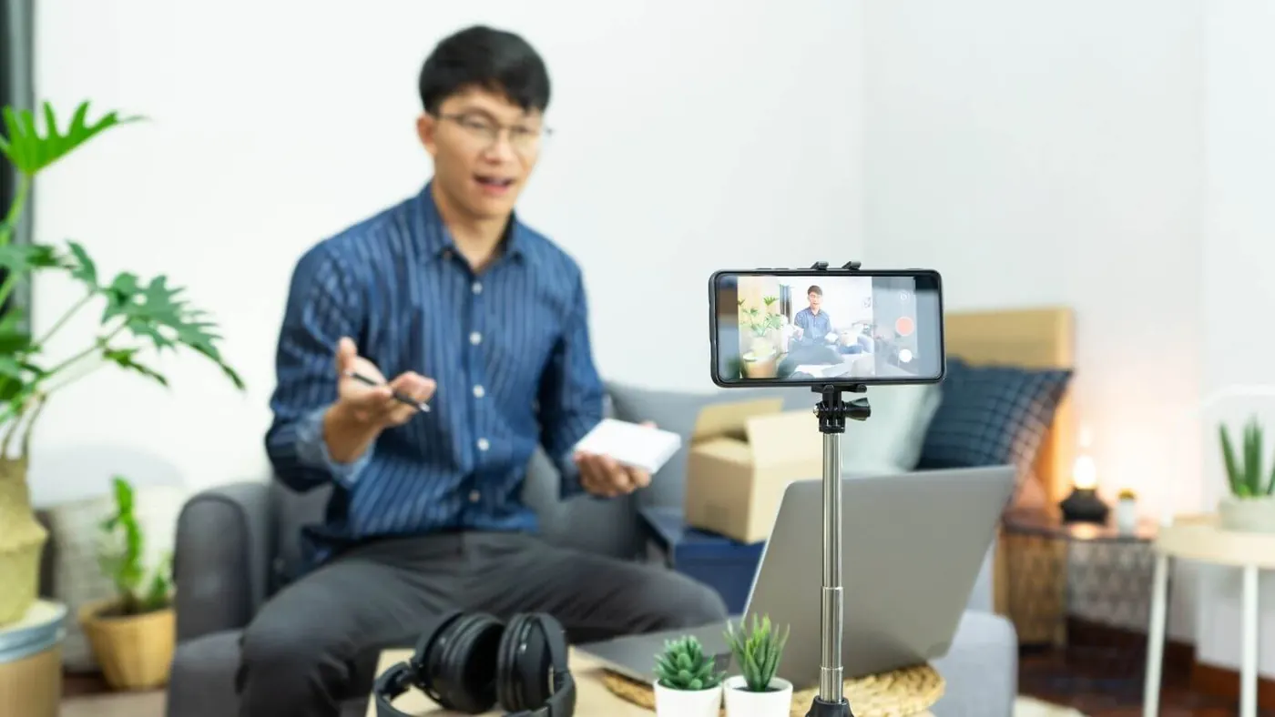 Man presenting on a webinar