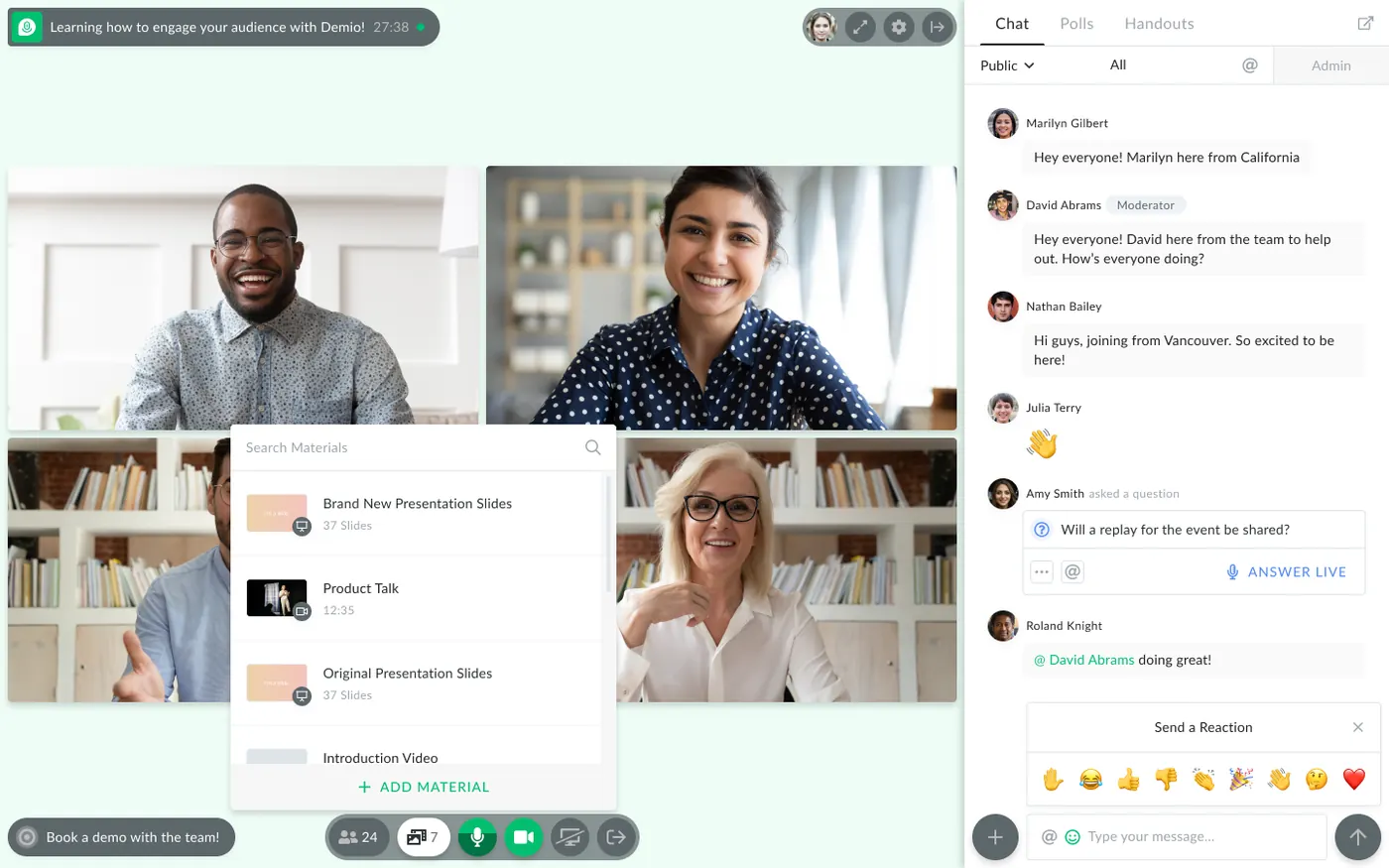 Four people on a Demio webinar panel