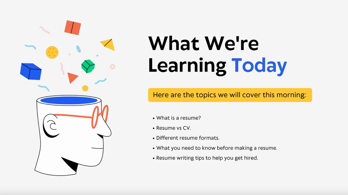 Example agenda slide
