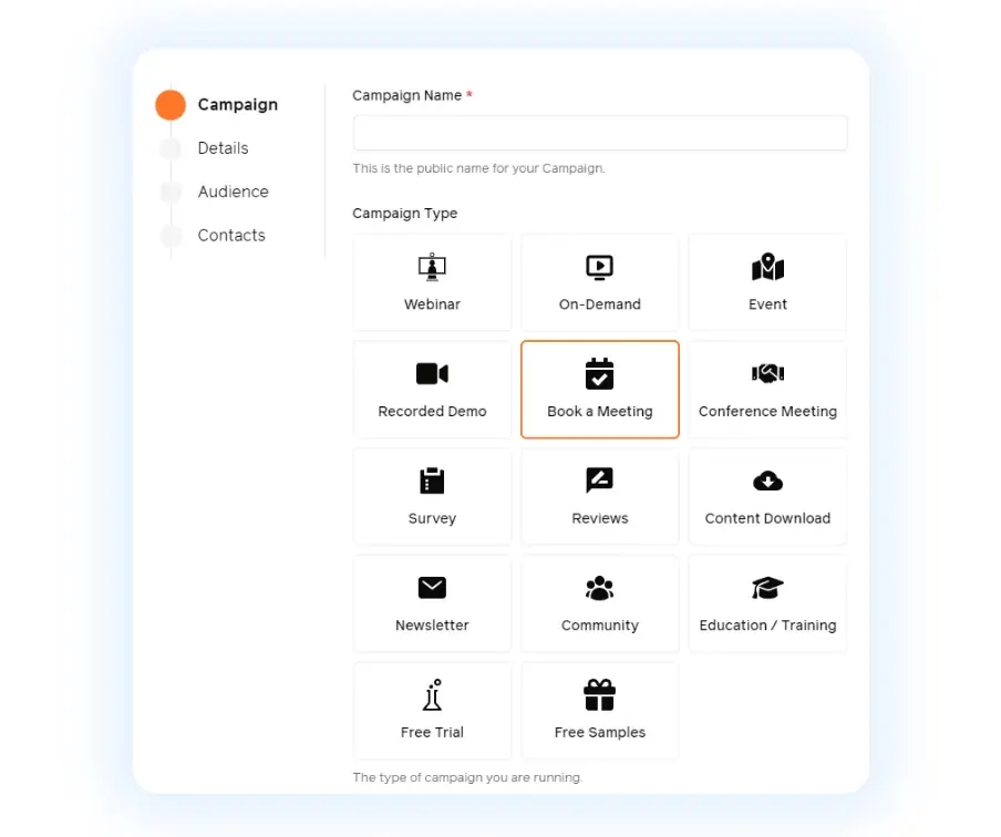 each interface displaying 14 campaign options, including event registrations and survey responses