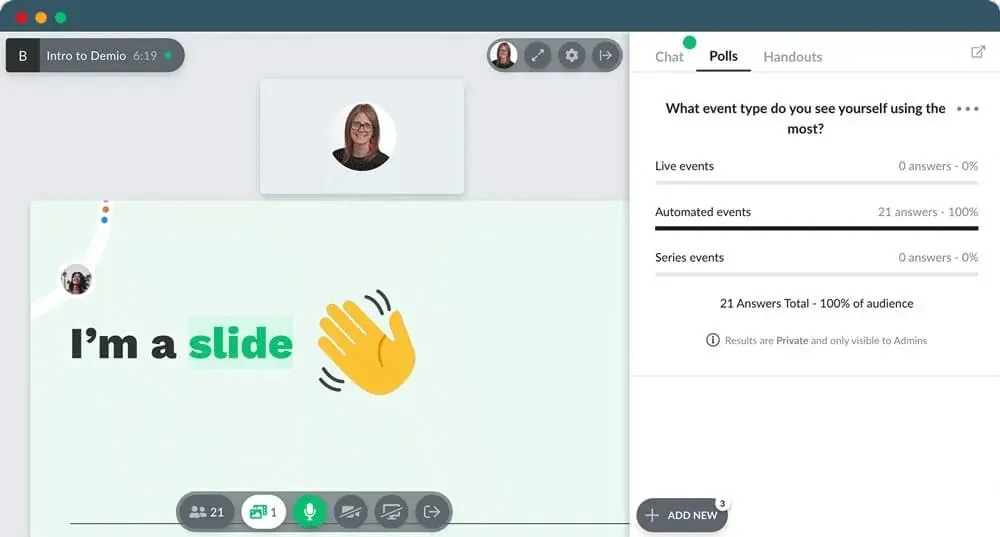 A screenshot of the polling feature within Demio's virtual event platform.