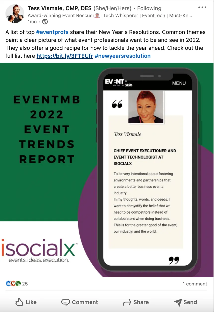 Tess Vismale, CMP, DES, Founder & CEO, iSocialExecution, Inc.