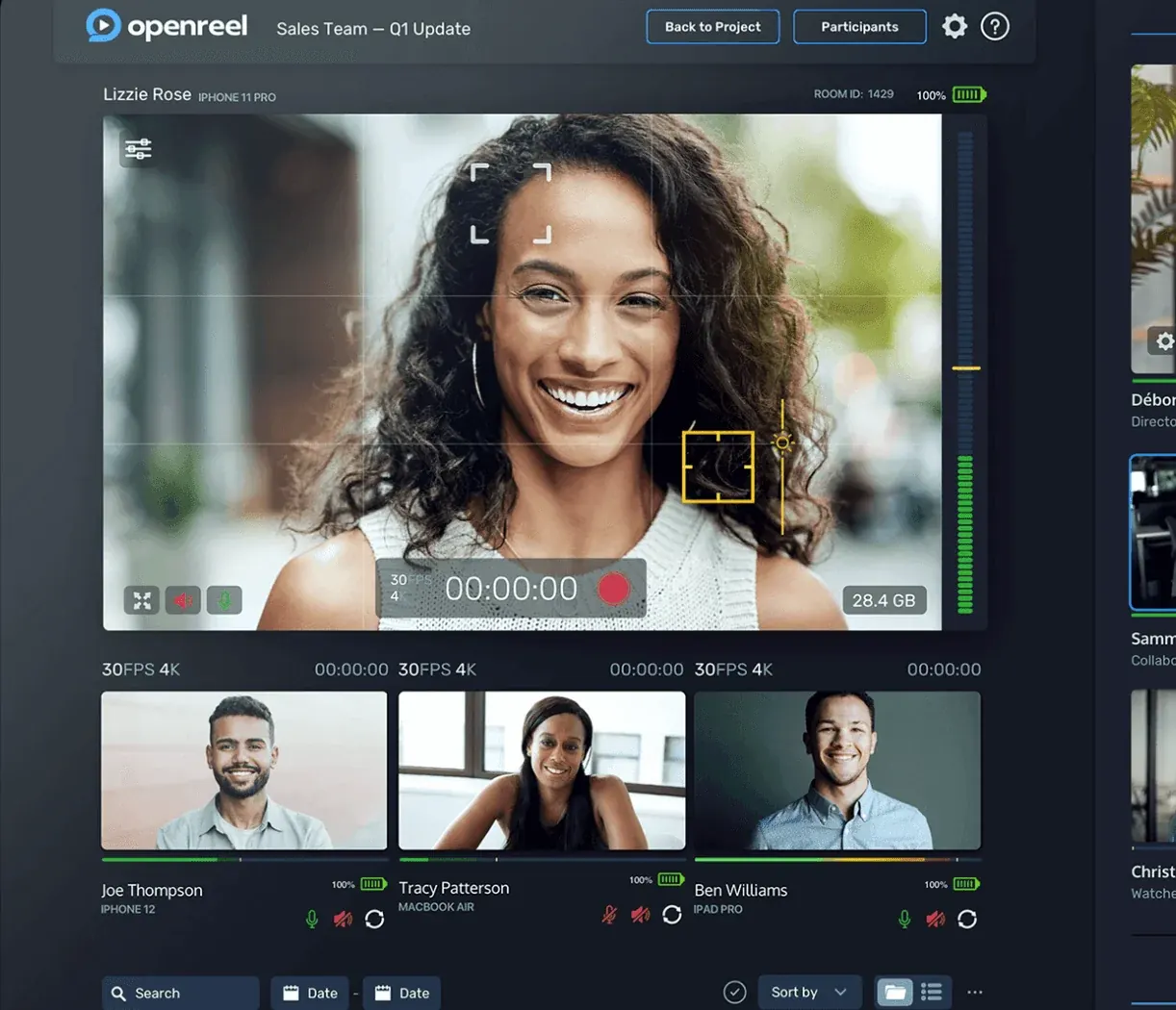 OpenReel’s video creation platform showing various remotely captured videos