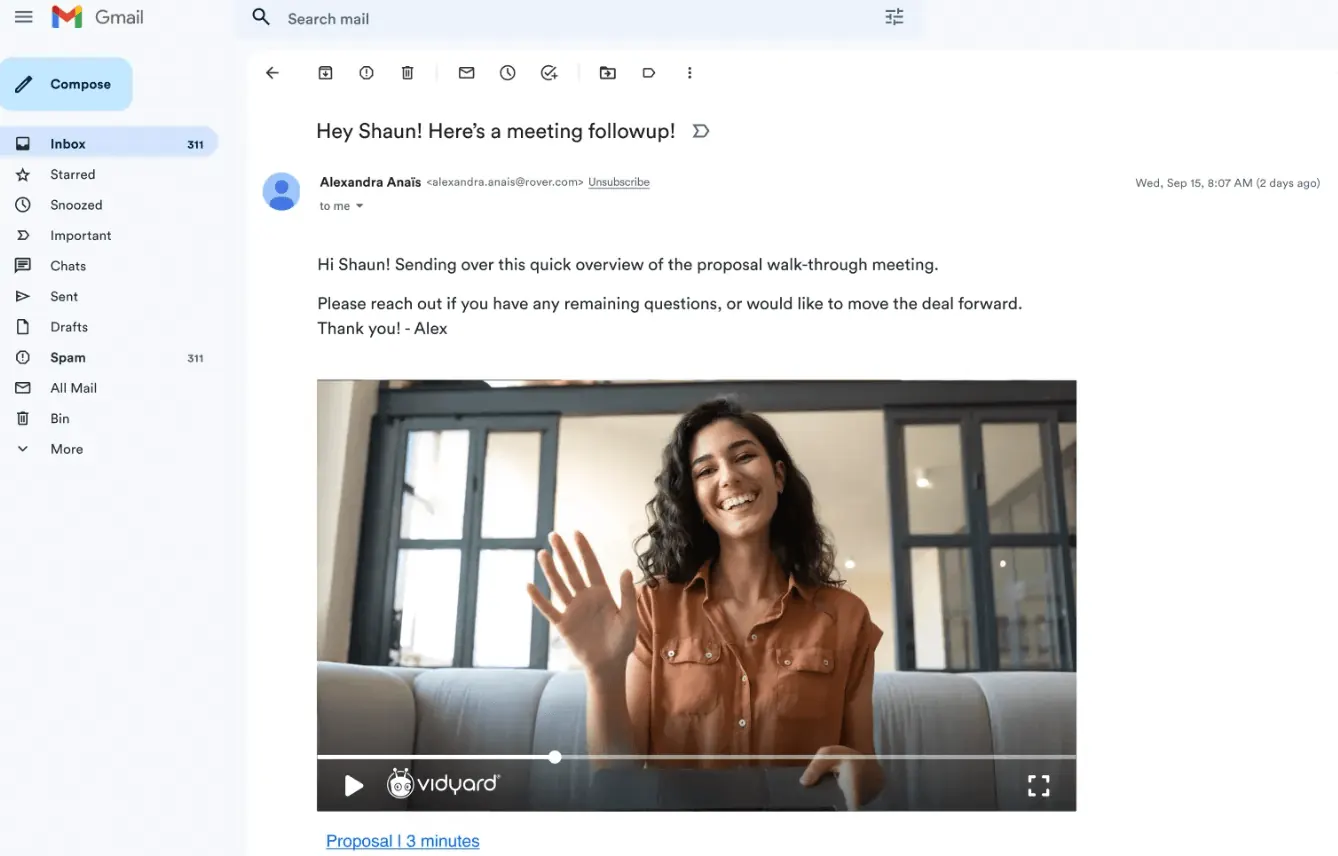 Vidyard outreach with Gmail-embedded video